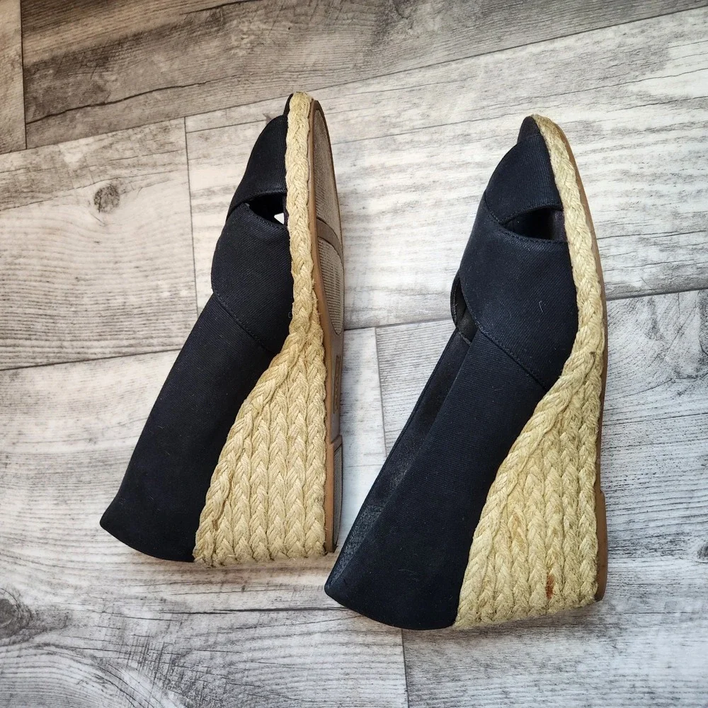 Chaps Dakoda Espadrille Wedge Women's Size 10 Black‎ Canvas Sandal Open Toe